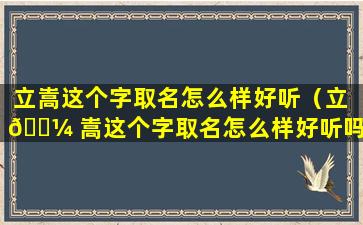 立嵩这个字取名怎么样好听（立 🌼 嵩这个字取名怎么样好听吗男孩）